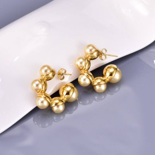 Gold Titanium Steel Pearls Earrings