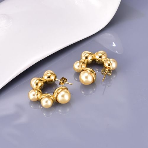 Gold Titanium Steel Pearls Earrings