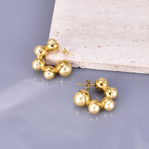 Gold Titanium Steel Pearls Earrings