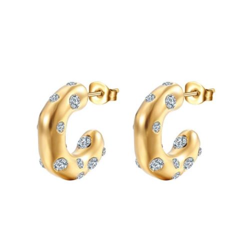 Zircon and Gold Titanium Steel Hoop Earrings