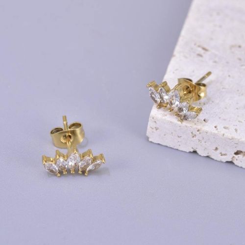 Gold Titanium Steel and White Zircon Earrings