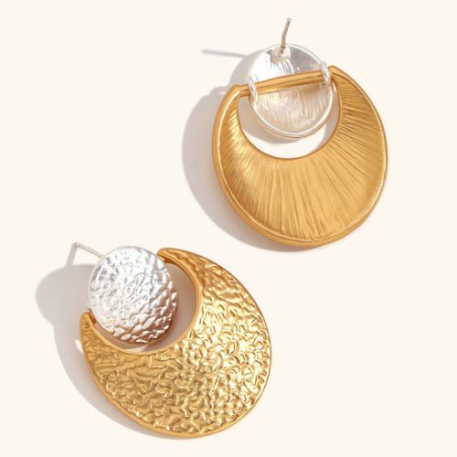 Gold and Silver 316L Steel Texture Earrings