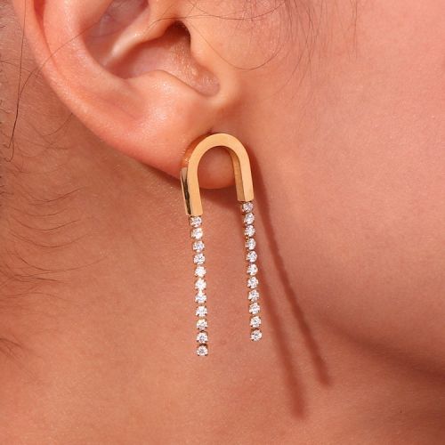 Gold 316L Steel and White Zircon Earrings