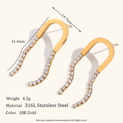 Gold 316L Steel and White Zircon Earrings