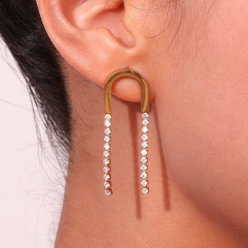 Gold 316L Steel and White Zircon Earrings