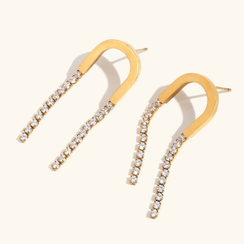 Gold 316L Steel and White Zircon Earrings