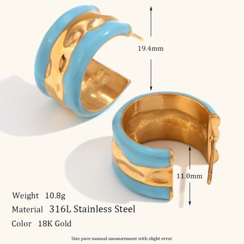 Enamel and Gold 316L Steel Smooth Earrings