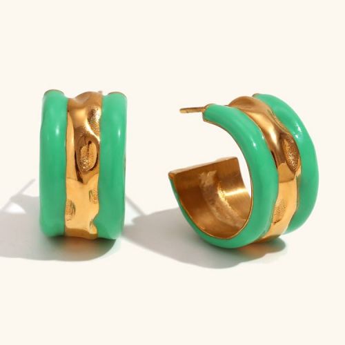 Enamel and Gold 316L Steel Smooth Earrings