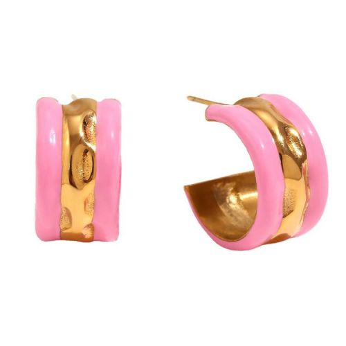 Enamel and Gold 316L Steel Smooth Earrings