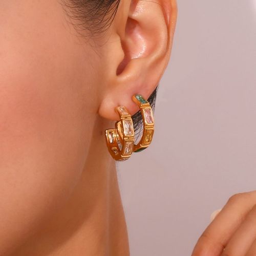 Gold 316L Steel Zircon Earrings