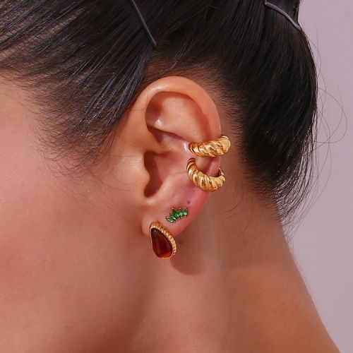 Natural Stone and Gold 316L Steel Smooth Earrings