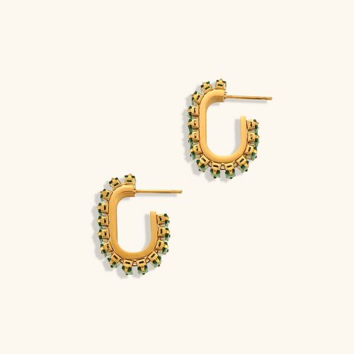 Gold 316L Steel and Green Zircon Hoop Earrings