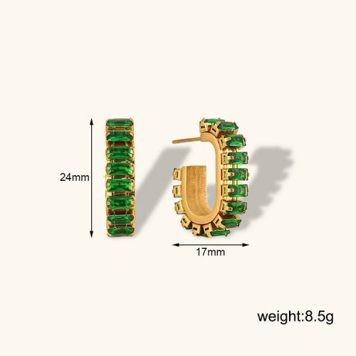 Gold 316L Steel and Green Zircon Hoop Earrings