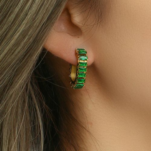 Gold 316L Steel and Green Zircon Hoop Earrings