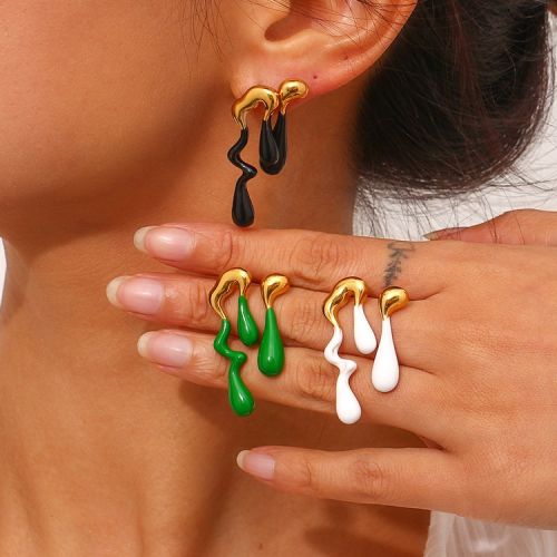 Enamel and Gold 316L Steel Long Earrings