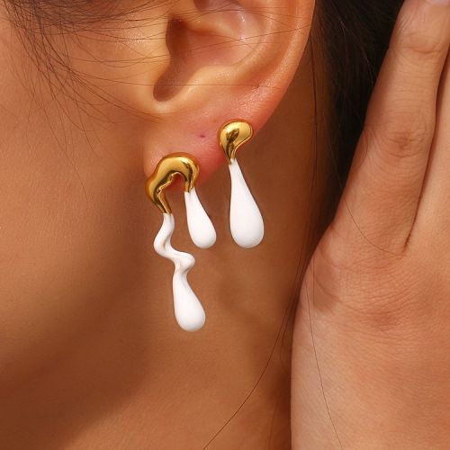 Enamel and Gold 316L Steel Long Earrings