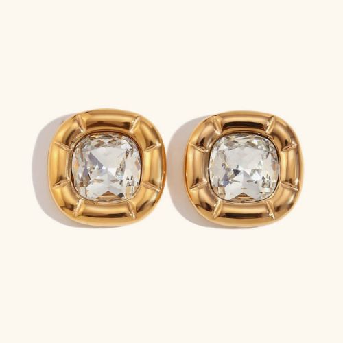 Zircon and Gold 316L Steel Zircon Earrings