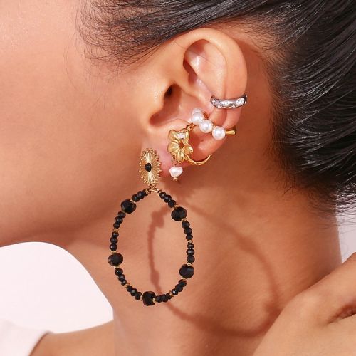 Agate and Gold 316L Steel Long Earrings