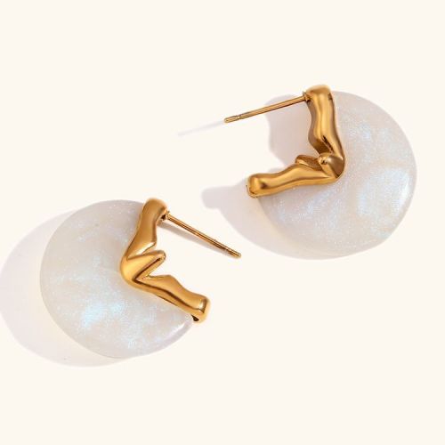 White and Gold 316L Steel Geometric Earrings