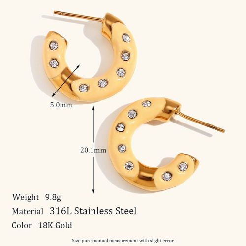 Enamel and Gold 316L Steel Zircon Earrings