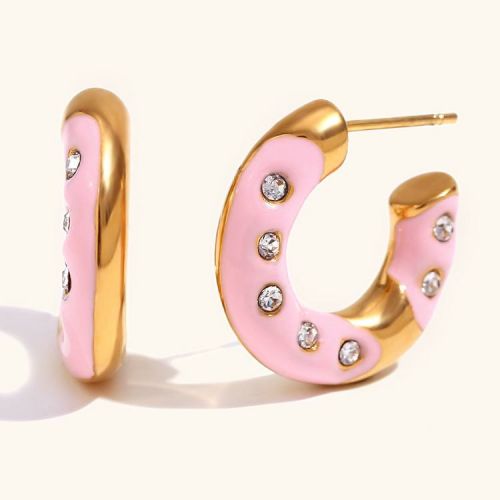 Enamel and Gold 316L Steel Zircon Earrings