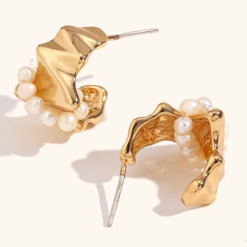 Gold 316L Steel and White Pearls Earrings