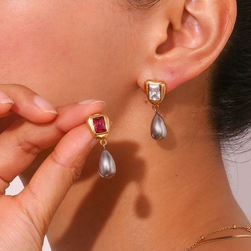 Zircon and 316L Steel Long Earrings