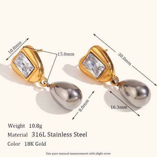 Zircon and 316L Steel Long Earrings