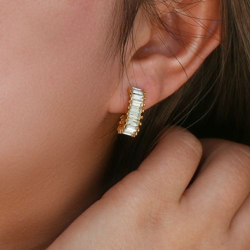 Gold 316L Steel and White Zircon Earrings