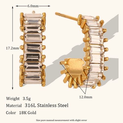 Gold 316L Steel and White Zircon Earrings