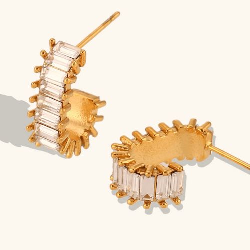 Gold 316L Steel and White Zircon Earrings