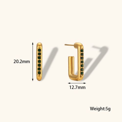 Green Zircon and Gold 316L Steel Hoop Earrings