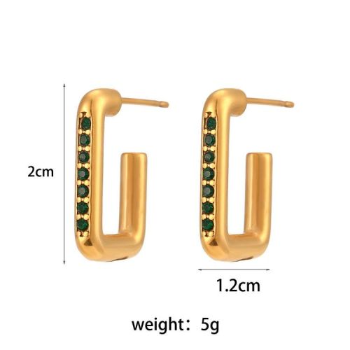 Green Zircon and Gold 316L Steel Hoop Earrings