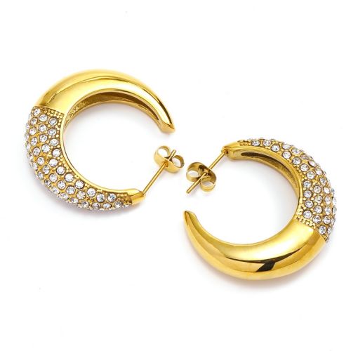 Gold Titanium Steel and White Zircon Hoop Earrings