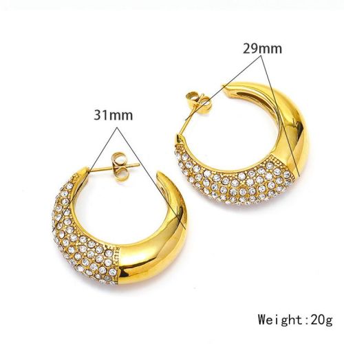 Gold Titanium Steel and White Zircon Hoop Earrings