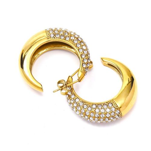 Gold Titanium Steel and White Zircon Hoop Earrings