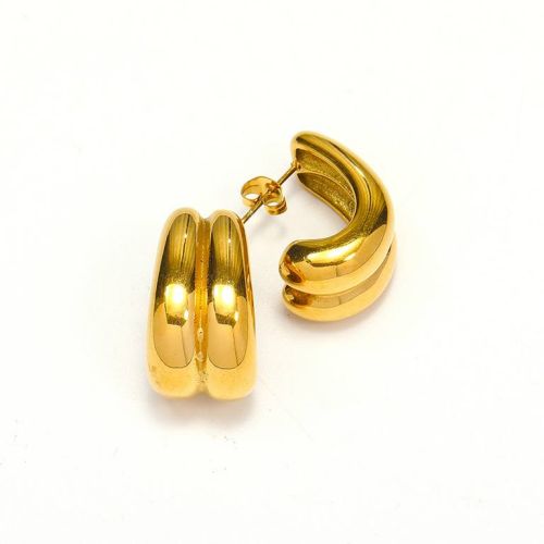 Gold Titanium Steel Smooth Earrings