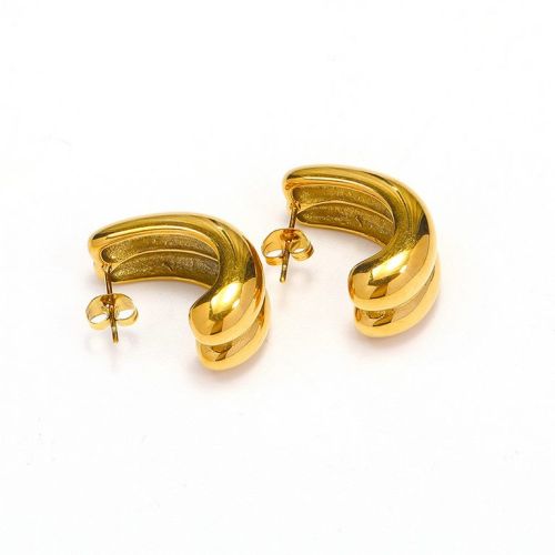 Gold Titanium Steel Smooth Earrings