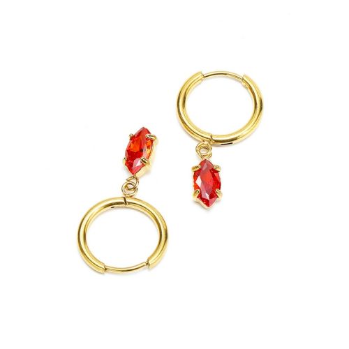 Zircon and Gold Titanium Steel Hoop Earrings