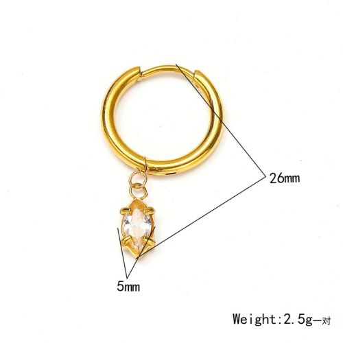 Zircon and Gold Titanium Steel Hoop Earrings