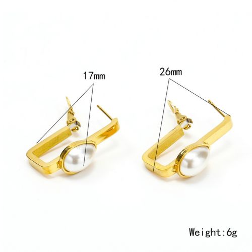 Gold Titanium Steel and White Pearl Hoop Earrings