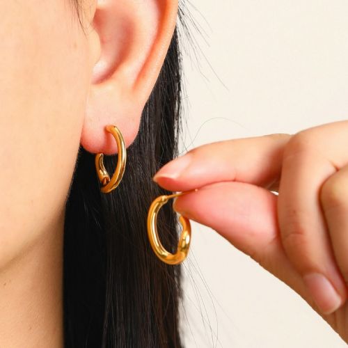 Gold Titanium Steel Hoop Earrings