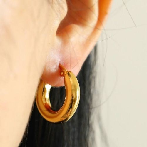 Gold Titanium Steel Hoop Earrings