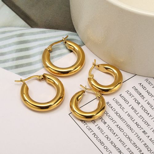 Gold Titanium Steel Hoop Earrings