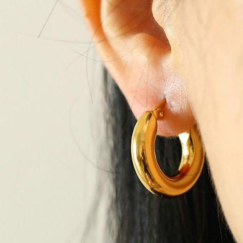 Gold Titanium Steel Hoop Earrings