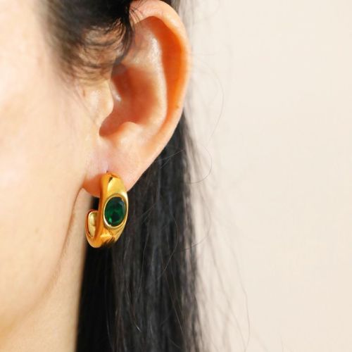 Green and Gold Titanium Steel Earrings