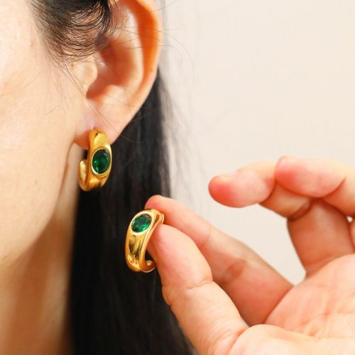 Green and Gold Titanium Steel Earrings