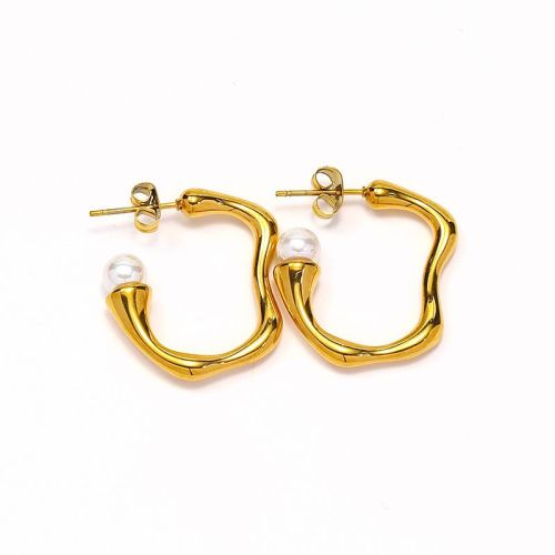 Gold Titanium Steel Pearls Earrings