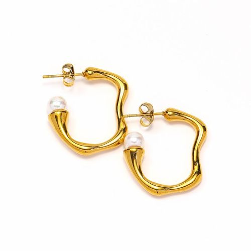 Gold Titanium Steel Pearls Earrings